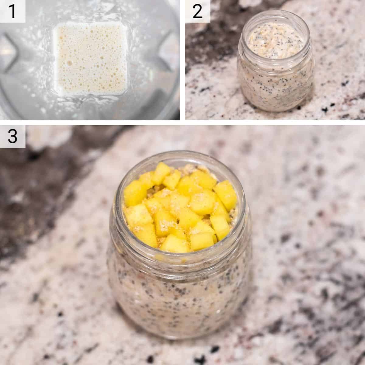 process shots of how to make mango overnight oats