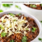 bowl of southern homemade chili with cheese on top