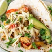 close-up of chicken fajita on plate made with Instant Pot