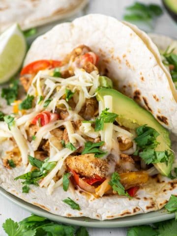 close-up of chicken fajita on plate made with Instant Pot
