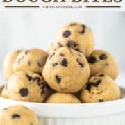 cookie dough balls in white ramekin