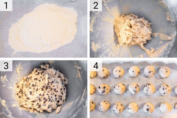 process shots of how to make raw cookie dough bites