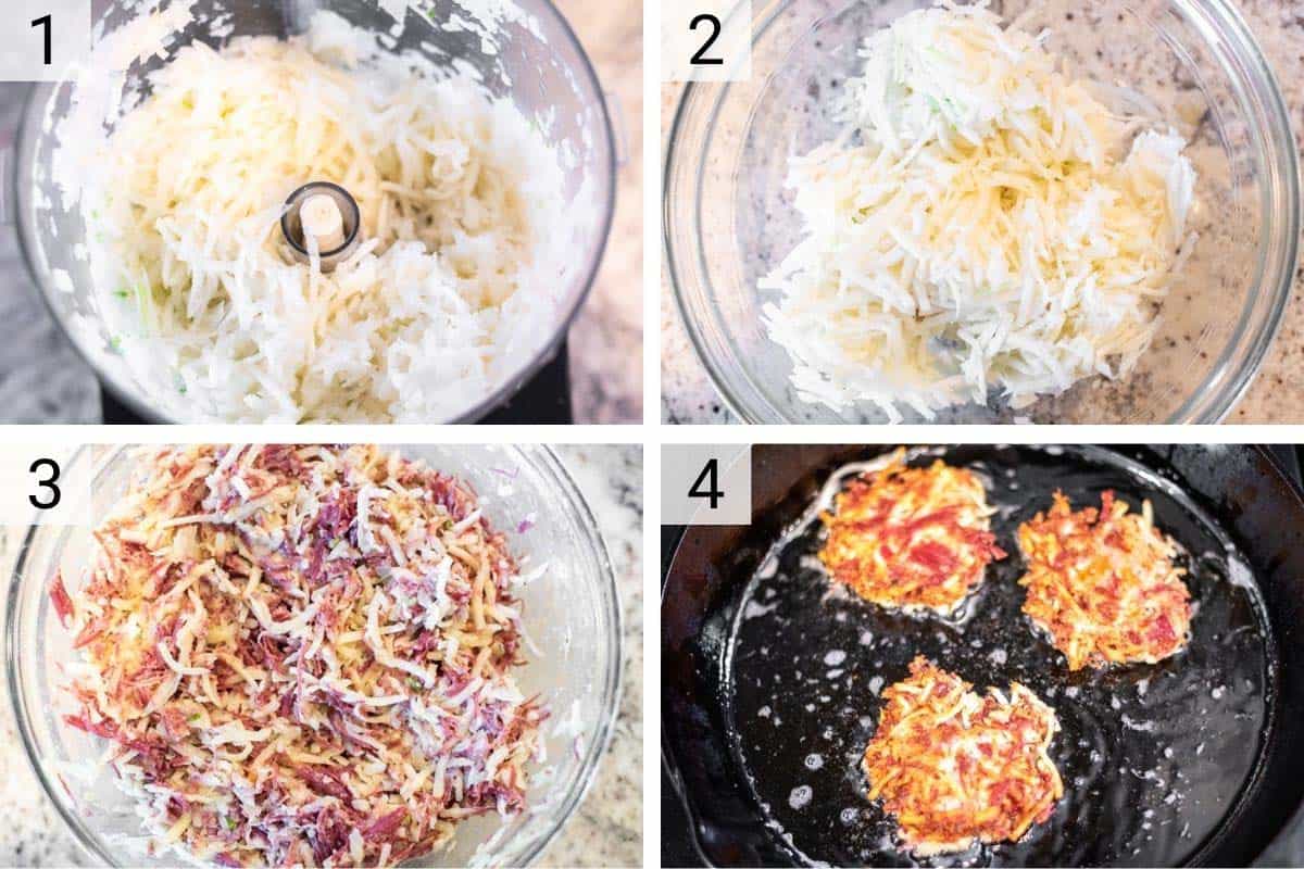 process shots of how to make corned beef fritters