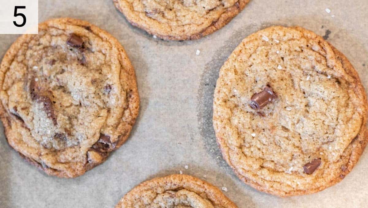 baked chocolate chip cookies on sheet
