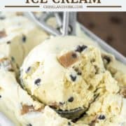 scoop in metal tin of chocolate chip cookie dough ice cream