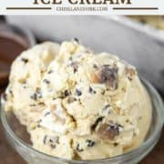 ice cream with cookie dough in glass bowl