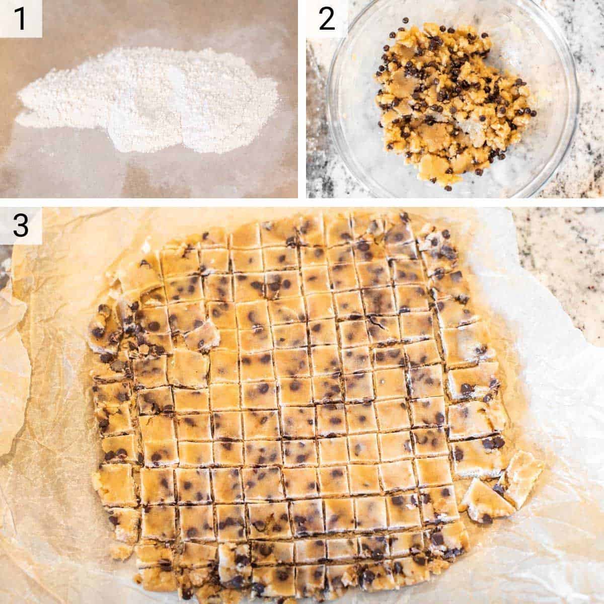 process shots of making cookie dough