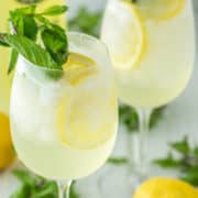 spritz cocktail with lemons and mint in two glasses