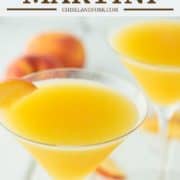 two glasses of martinis with fresh peaches