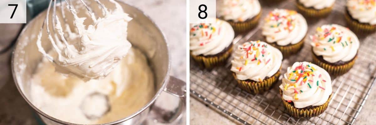 process shots of making vanilla buttercream before adding to muffins