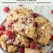 scones with raspberries and white chocolate on plate