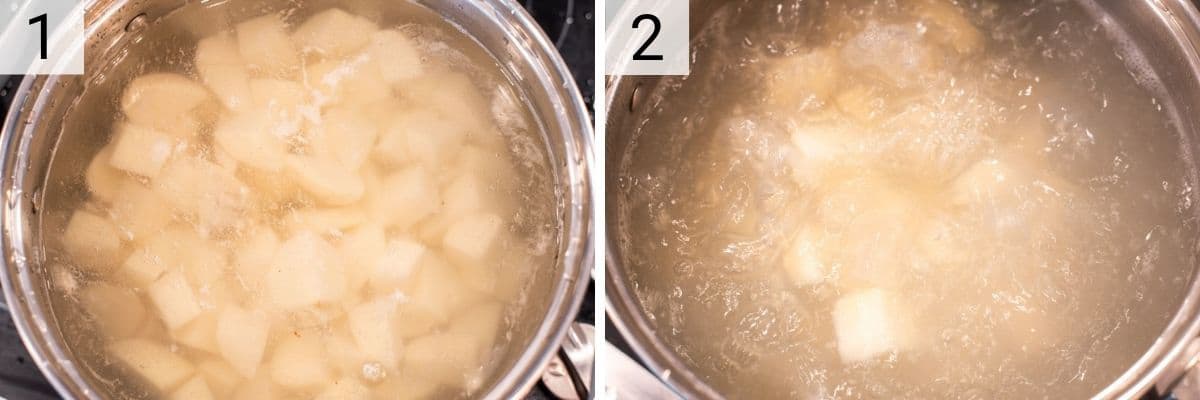 process shots of boiling the potatoes