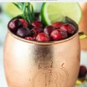 close-up of cranberry Moscow Mule in copper mug