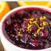close-up of Instant Pot cranberry sauce in white bowl
