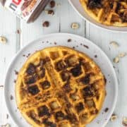 overhead shots of Nutella waffles on plates
