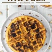 overhead shot of waffle on white plate
