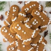overhead shot of gingerbread man cookies stacked on top of each other