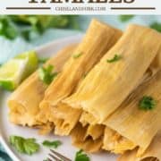 stacked tamales made with Instant Pot on white plate