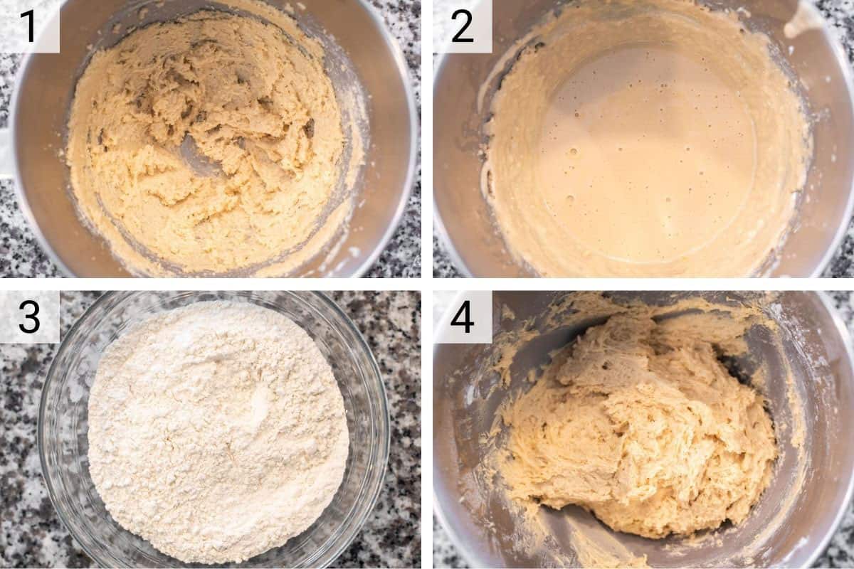 process shots of making batter in bowl