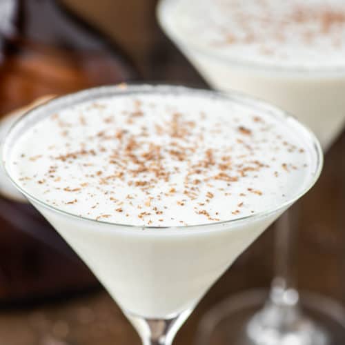 two glasses of white chocolate martinis