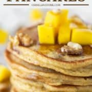 close-up of stacked mango pancakes on plate