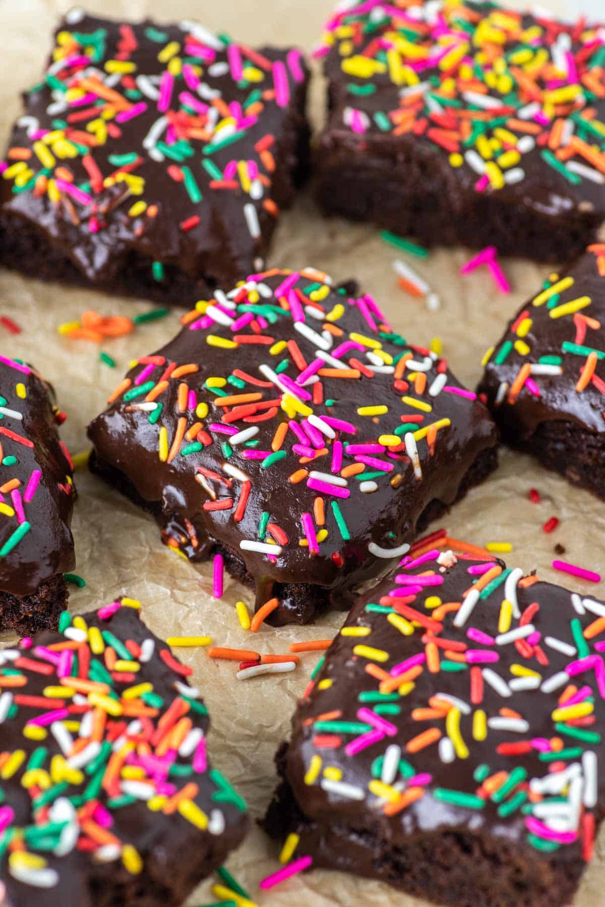 sprinkle brownies on parchment paper