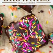 close-up overhead shot of a sprinkle brownie on parchment paper
