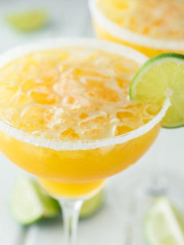 two glasses of passion fruit margaritas