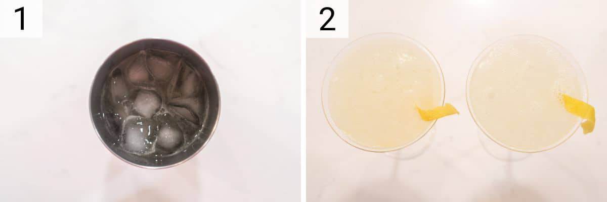 process shots of making martin with limoncello