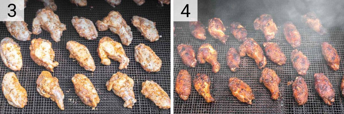 process shots of smoking the chicken wings