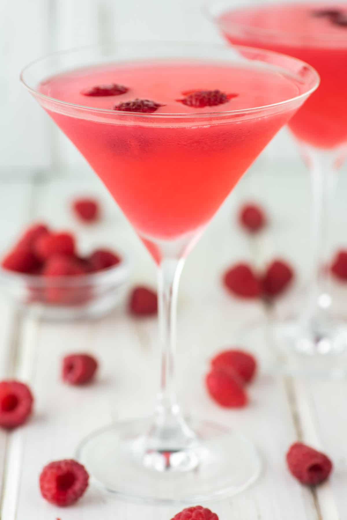 two glasses of raspberry martinis