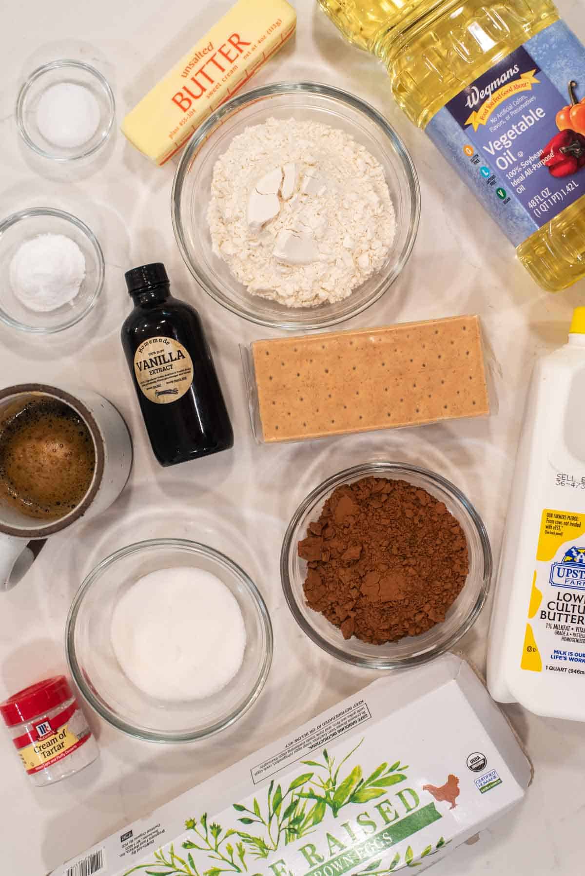 overhead shot of ingredients for s'more cupcakes