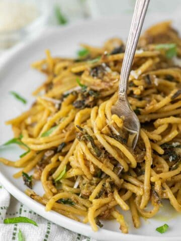 fork twirling spaghetti alla nerano from plate