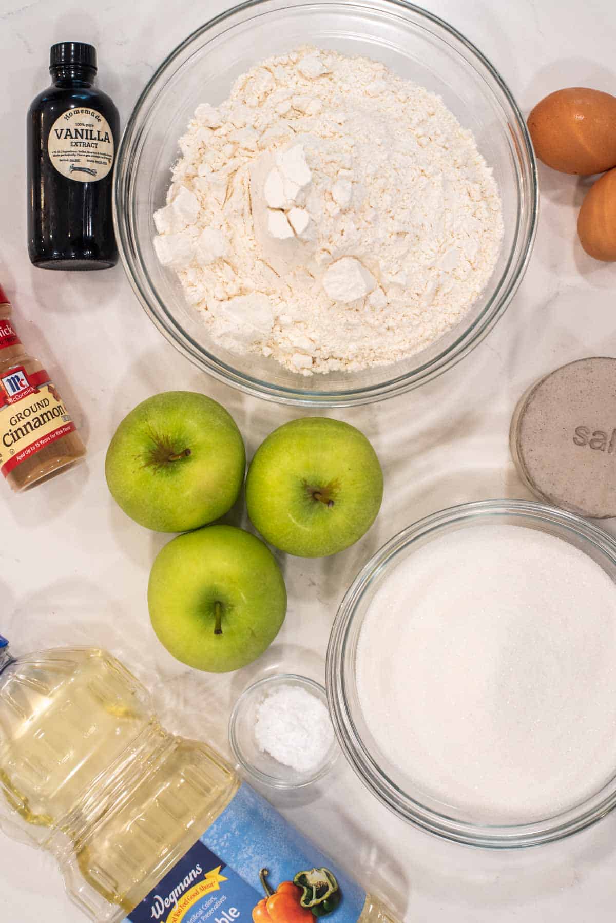 overhead shot of ingredients for apple bundt cake