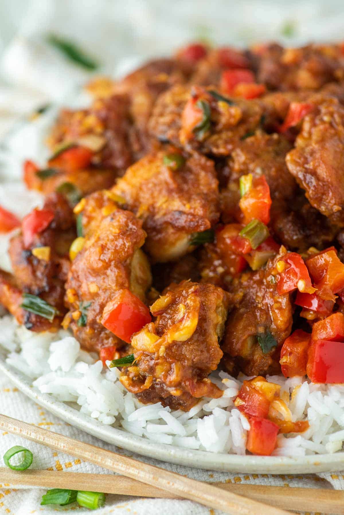 close-up of chicken manchurian in dish