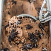 ice cream scoop scooping out chocolate Oreo ice cream