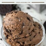 chocolate Oreo ice cream in glass bowl