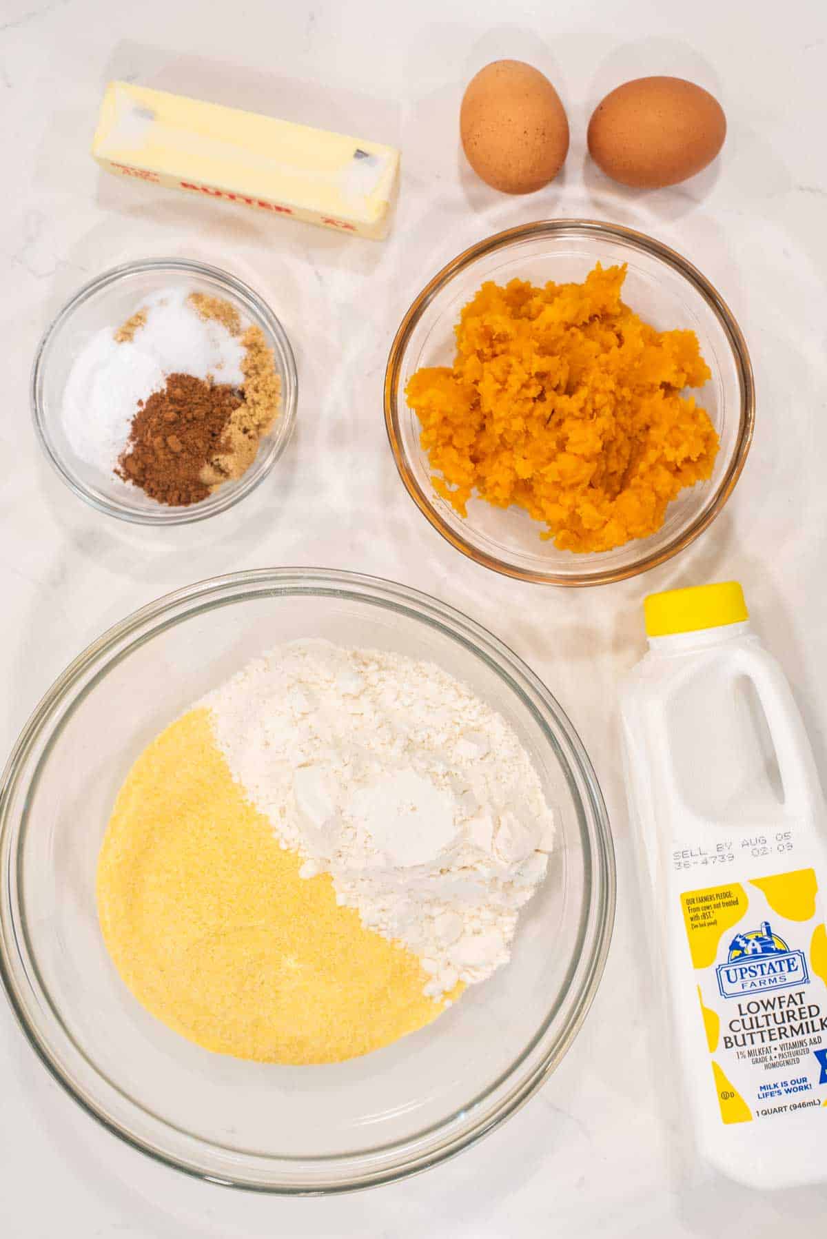overhead shot of ingredients for sweet potato cornbread