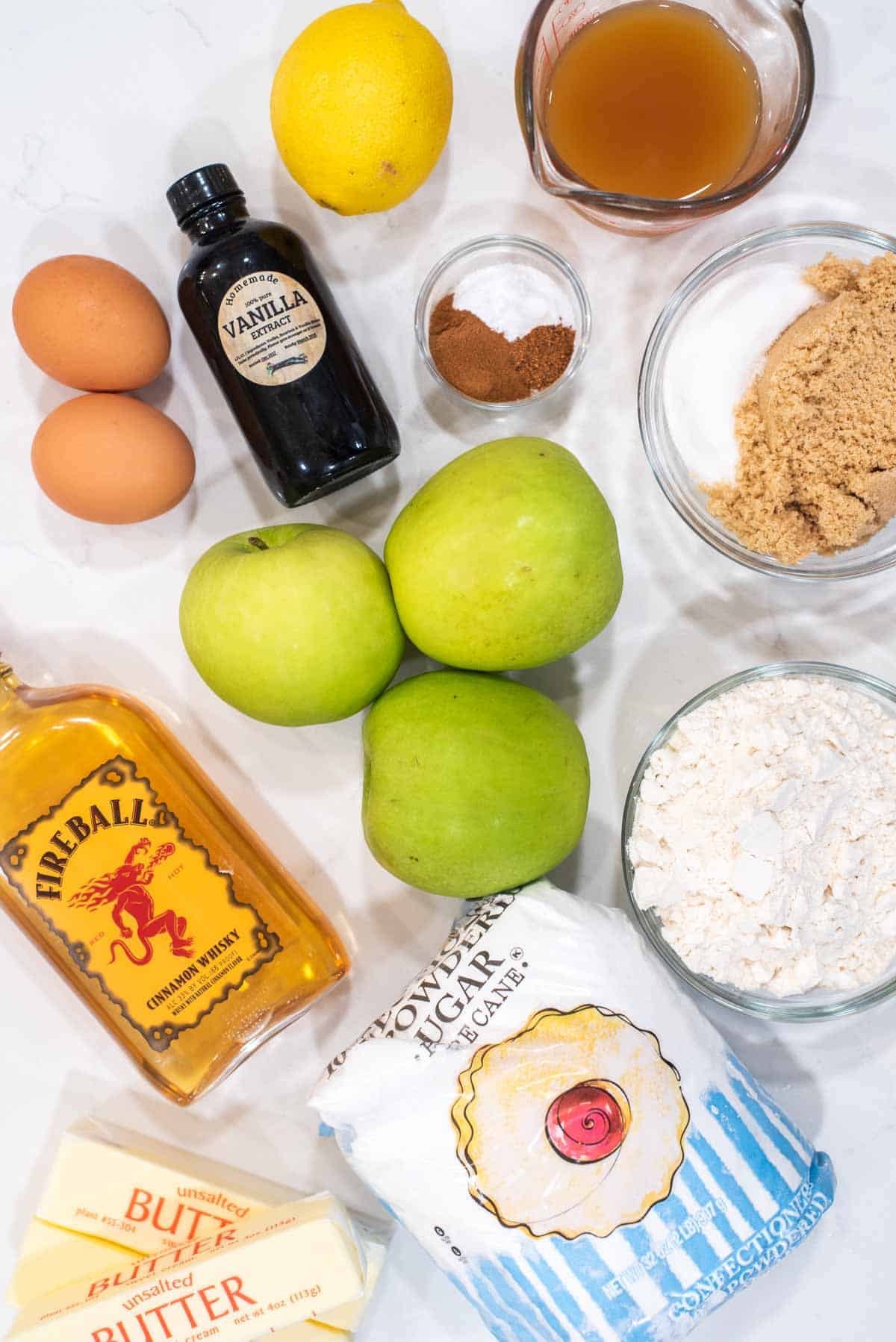 overhead shot of ingredients for apple pie cupcakes