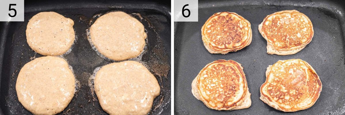 process shots of cooking pancakes in skillet