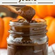 spoon lifting out pumpkin jam from jar