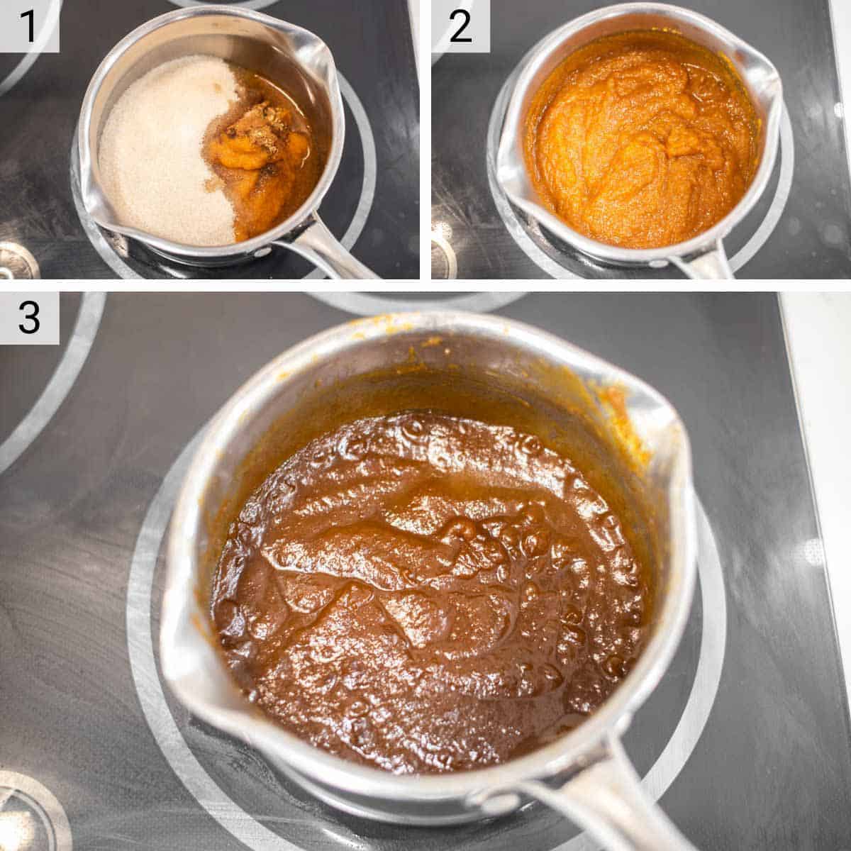 process shots of making pumpkin jam
