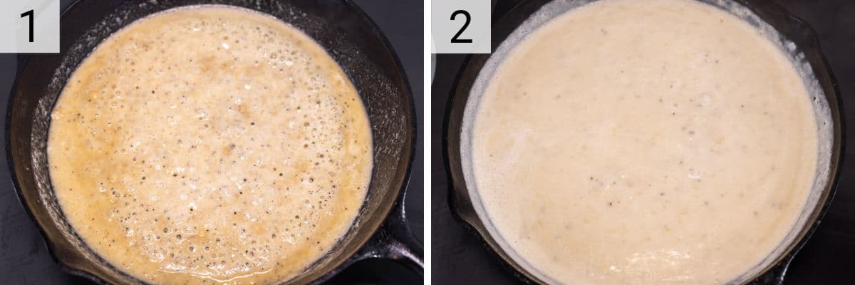 process shots of making roux before adding milk in skillet