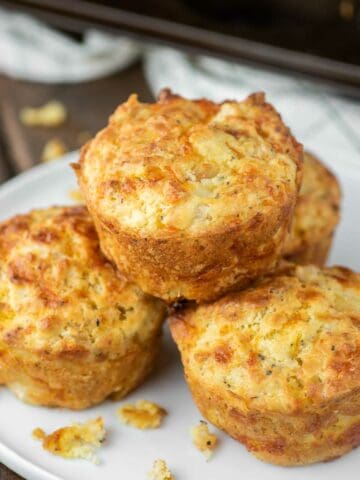 chicken muffins stacked on top of each other on plate
