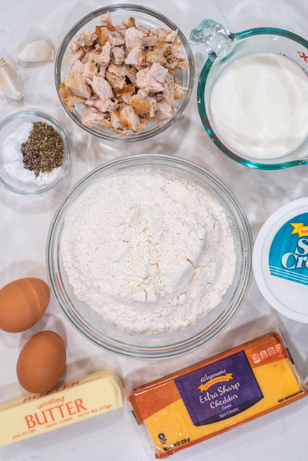 overhead shot of ingredients for chicken muffins