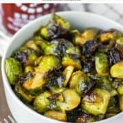 close-up of honey sriracha brussels sprouts in bowl