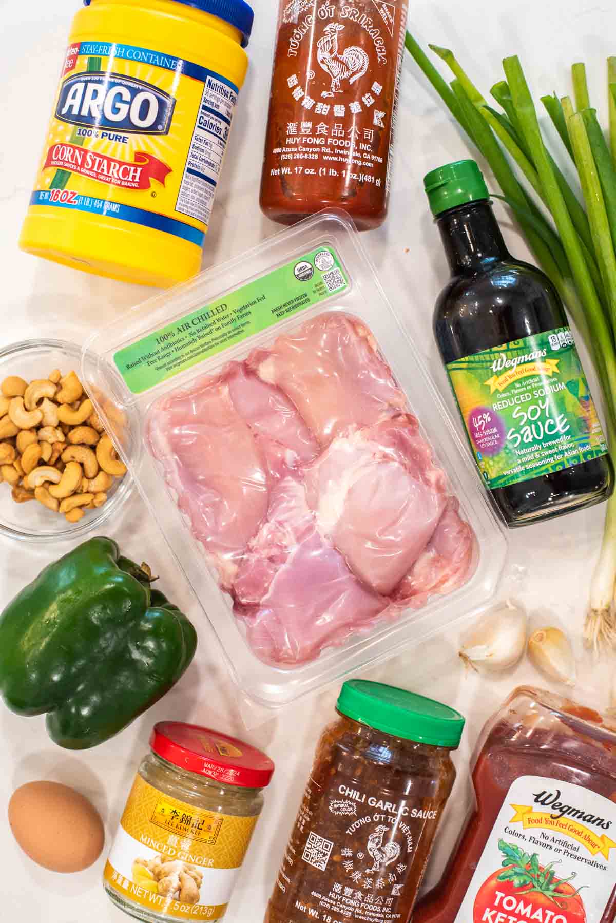 overhead shot of ingredients for dragon chicken