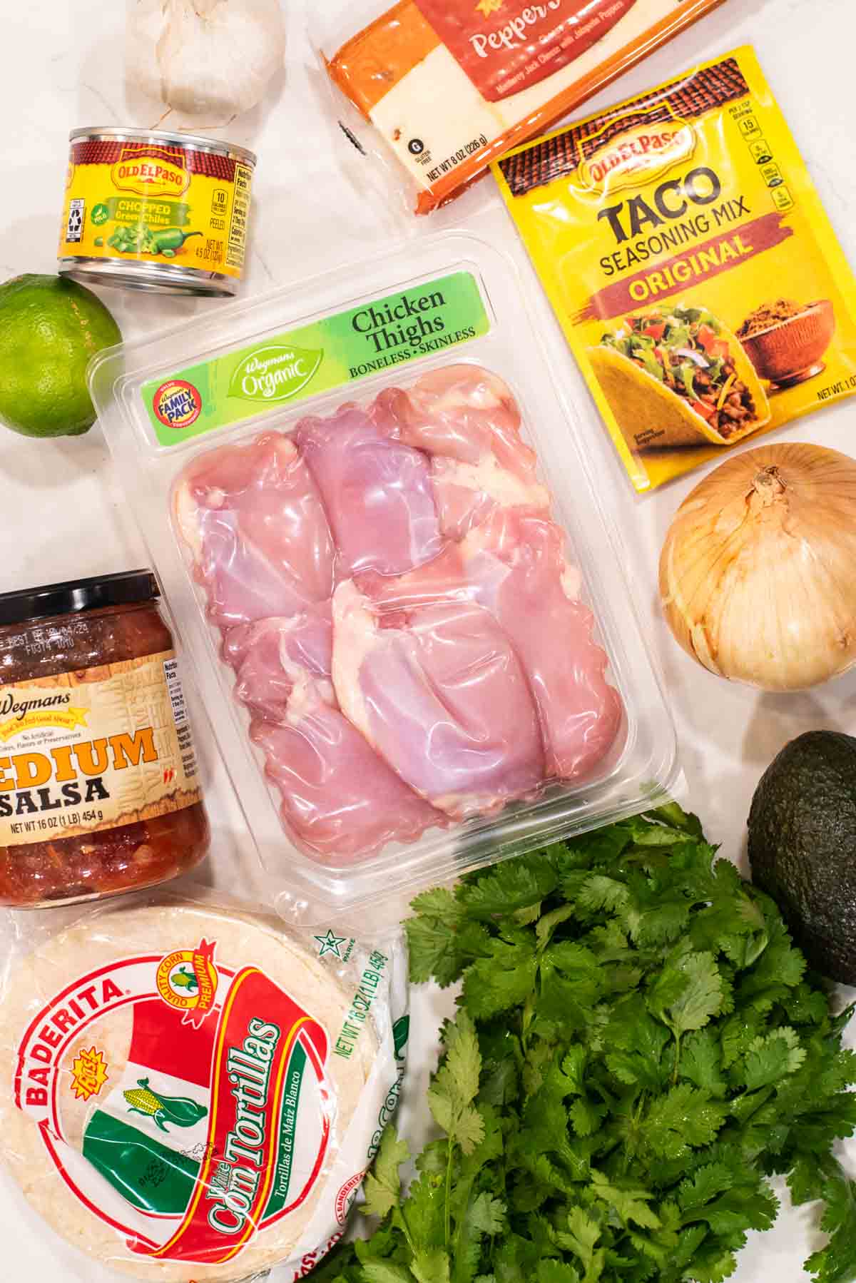 overhead shot of ingredients for Instant Pot chicken tacos