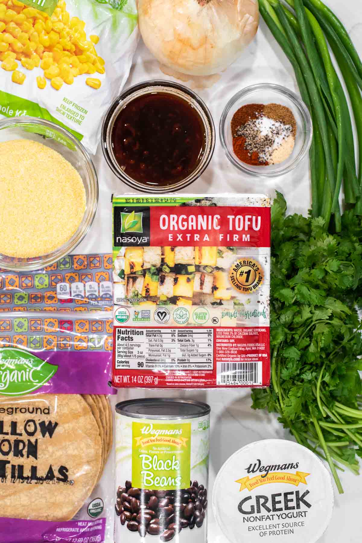 overhead shot of ingredients for tofu tacos