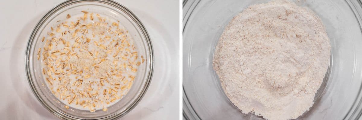 process shots of making oatmeal and mixing dry ingredients in bowl